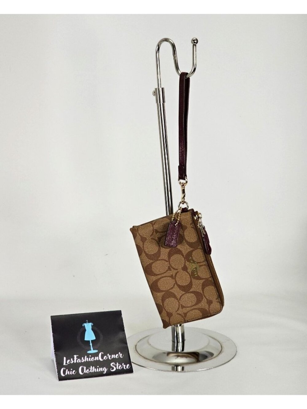 Coach Signature Women's Brown Leather Double Zip Wristlet Wallet 144